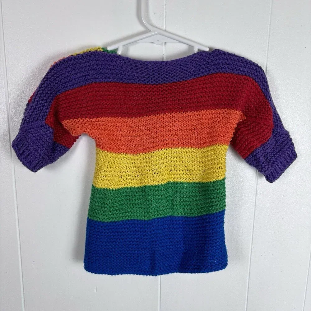 Hand Knit Baby Sweater Cardigan in Rainbow Colors‎ 1-6 Months Handmade Knit